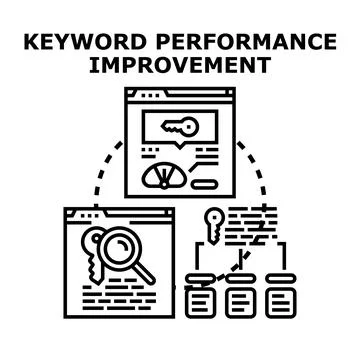 Keyword performance improvement seo strategy development Stock Illustration