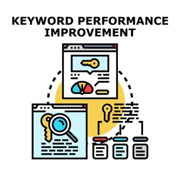 Keyword performance improvement seo strategy development Stock Illustration