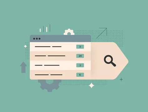 Keyword ranking analytics with position tracking, SEO performance dashboard Stock Illustration