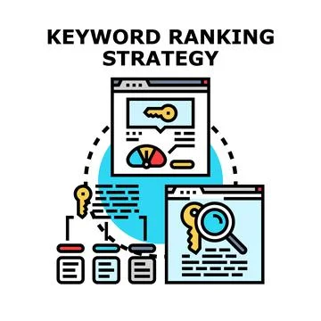 Keyword ranking strategy process for search engine optimization Stock Illustration