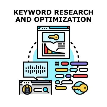 Keyword research and optimization process for digital marketing success Stock Illustration