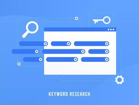 Keyword Research and Optimization for Website SEO strategy. Select and Analyze Stock Illustration