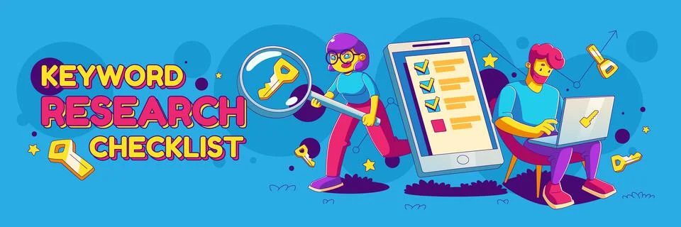Keyword research checklist, engine optimization 스톡 일러스트