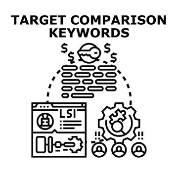 Keyword research comparing target terms for search engine optimization Stock Illustration