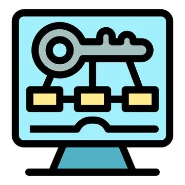 Keyword research optimization managing data on computer screen with key symbo イラスト素材