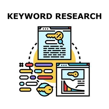 Keyword research process finding online content optimization terms Illustrazione stock