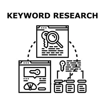 Keyword research process finding optimal search engine optimization concepts Stock Illustration