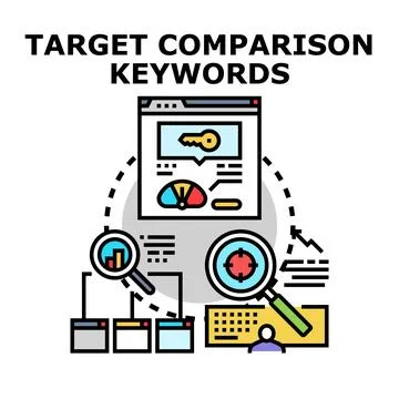 Keyword research target comparison and analysis concept Stock Illustration