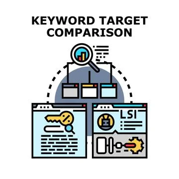 Keyword target comparison analyzing content search optimization Stockillustratie