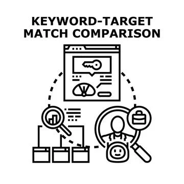 Keyword target match comparison concept vector Stock Illustration
