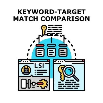 Keyword target matching optimization comparison researching concept Stock Illustration