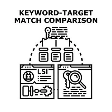Keyword target matching optimization comparison researching concept Stock Illustration