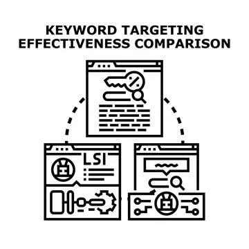 Keyword targeting effectiveness comparison concept developing Illustrazione stock