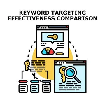 Keyword targeting effectiveness comparison, optimizing marketing strategy Stock Illustration