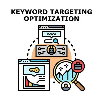 Keyword targeting optimization process for digital marketing analysis Stock Illustration