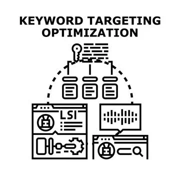 Keyword targeting optimization research strategy for analytics Stock Illustration