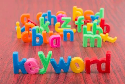 Keyword text with defocus of letters in background. 写真素材
