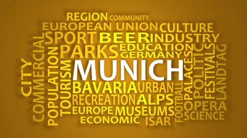 Keywords cloud of Munich. Words collage. Infographic illustration. Business and Stock Illustration