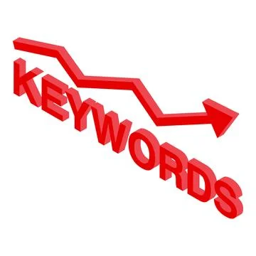 Keywords decreasing shown by red downward arrow and 3d text Stock Illustration