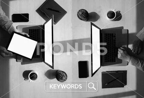 Keywords Research COMMUNICATION research, on-page optimization, seo Stock Photos