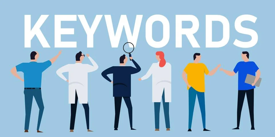 Keywords research search engine optimization SEO try to search words term Stock Illustration