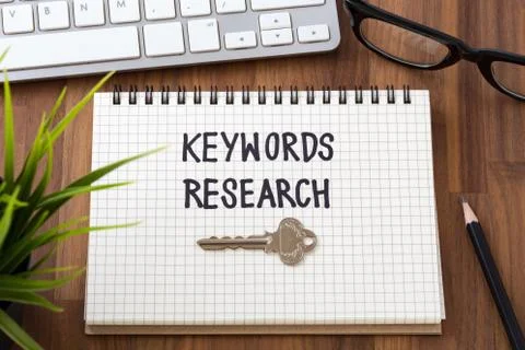 Keywords research for seo concept with computer Stock Photos