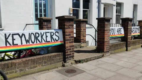 KEYWORKERS YOU ARE AWESOME - FRIENDLY SIGN LEFT DURING COVID-19 LOCKDOWN 4K Stock Footage 131049650