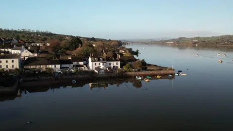 Keyworth Place and River Teign from a drone, Shaldon, Devon, UK Stock Footage 225887689
