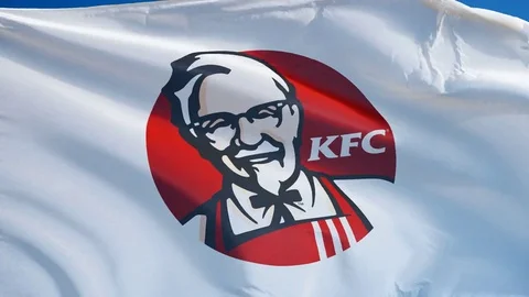 KFC company flag in slow motion, editorial animation Stock Footage 73158672