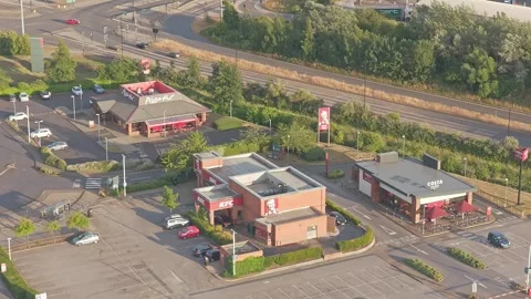 KFC, Costa Coffee and Pizza Hut restaurants at Lakeside Village in Doncaster Stock Footage 340541914