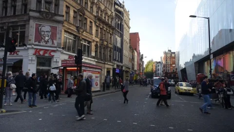 KFC Restaurant Surrounded by Bustling London Street Life Video stock 279863381
