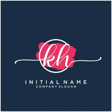 KH Initial handwriting logo design with brush circle Stock Illustration
