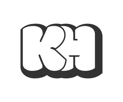 KH logo, bubble comic lettering, rounded in graffiti style black and white .. Stock Illustration