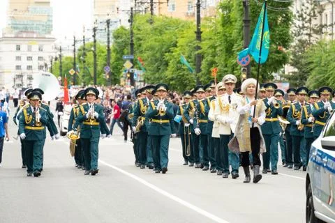 Khabarovsk, Russia - Jun 02, 2019: International festival of military bands T Stock Photos