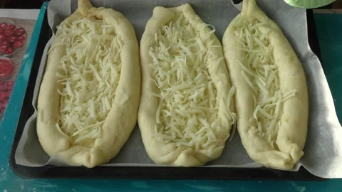 Khachapuri pie stuffed with cheese Stock Footage 197049285