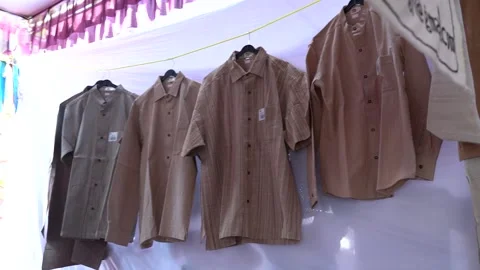 Khadi textile garments for display at a store 動画素材 162561218