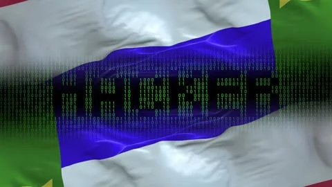 Khakassia flag - Waving flag on matrix binary code background Stock Footage 321420186