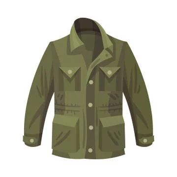 Khaki Buttoned Jacket with Side Pockets and Collar as Male Clothing Item Vector 스톡 일러스트