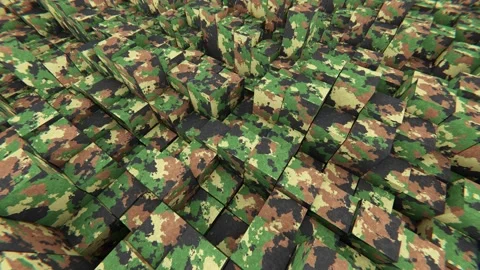 Khaki camouflage military pattern rectangular poles looping 3D animation Stock Footage 219872122