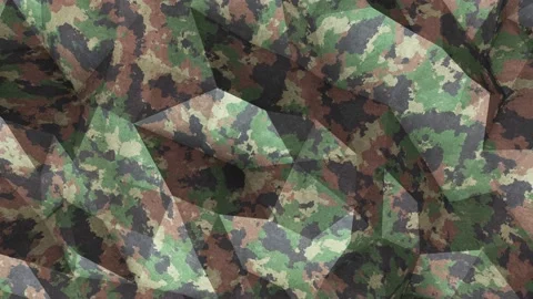 Khaki camouflage pattern moving polygonal surface looping 3D animation Stock Footage 203970626