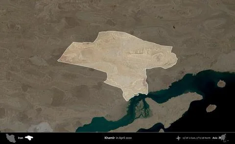 Khamir highlighted, Iran. Satellite image. April 2020 Stock Illustration