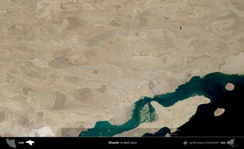 Khamir outlined, Iran. Satellite image. April 2020 Stock Illustration