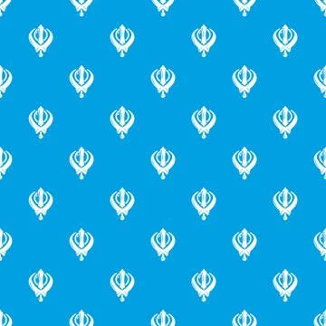 Khanda symbol sikhism religion pattern seamless blue Stockillustratie