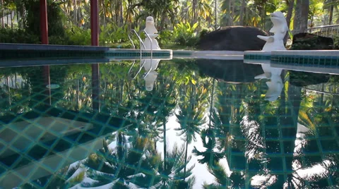 Khao Lak swimming pool reflection 스톡 동영상 34432276