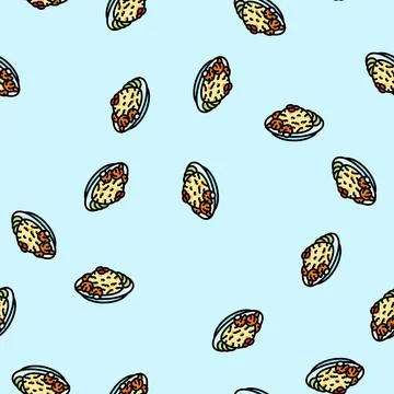 Khao pad thai cuisine vector seamless pattern Stock Illustration