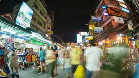Khao San Road time lapse (fisheye), Bangkok, Thailand Stock Footage 11143328