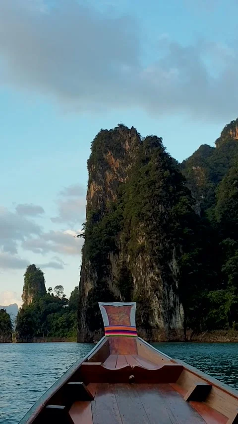 Khao Sok Thailand, longtail boat at the Khao Sok national park Cheow Lan Lake Stock Footage 201603353