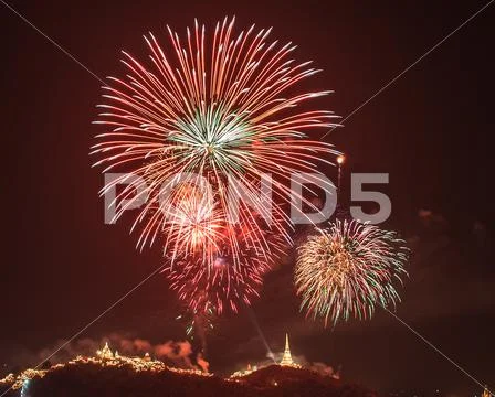 Khao wang with fireworks Stock Photos