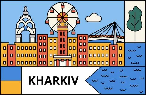 Kharkiv Flat Line Banner Stock Illustration