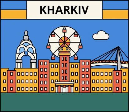 Kharkiv Flat Line Concept Stock Illustration